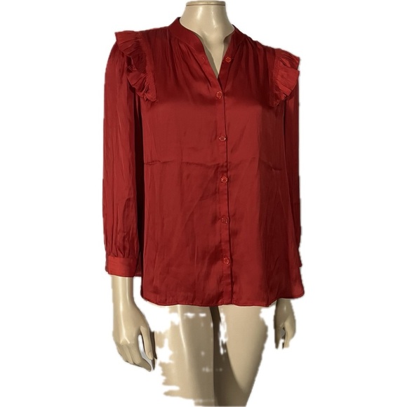 NWT Zadig & Voltaire Tygg Satin Red Button Blouse with 3/4 sleeves - Picture 4 of 13